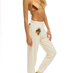 Aviator Nation Cream Joggers with Aspen Skier Rainbow emblem